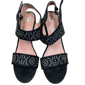 Vanessa Wu black suede sandals silver beaded embellishments size 41/ US 10.5